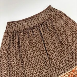Paper Doll Brown Circle Pattern Ruffle Waist Midi Skirt Women's Large Y2K Retro